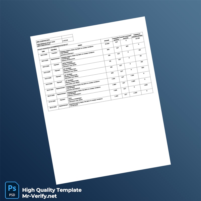 Kazakhstan Alatau City Bank Statement Template in Word and PDF formats page 2 Kazakhstan Alatau City Bank Statement Template in Word and PDF formats page 2