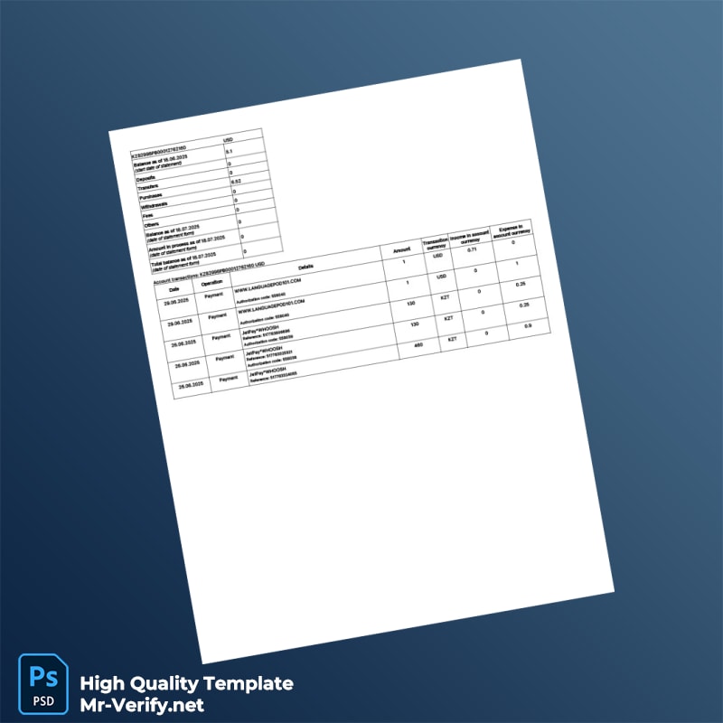 Kazakhstan Alatau City Bank Statement Template in Word and PDF formats page 6 Kazakhstan Alatau City Bank Statement Template in Word and PDF formats page 6