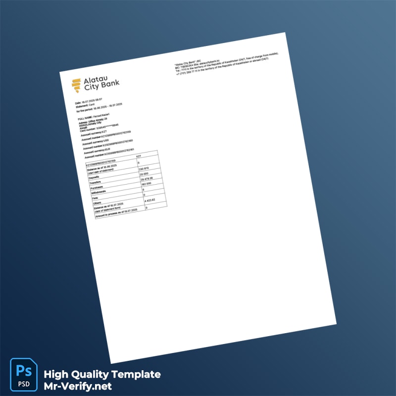 Kazakhstan Alatau City Bank Statement Template in Word and PDF formats Kazakhstan Alatau City Bank Statement Template in Word and PDF formats