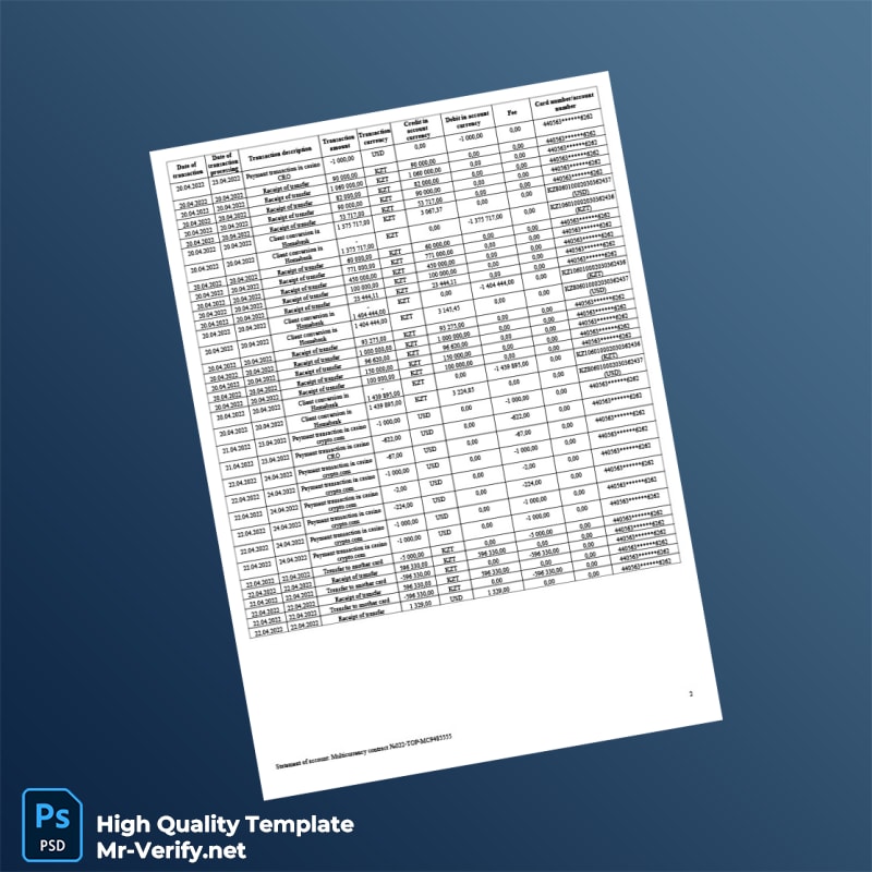 Kazakhstan Halyk Bank Statement Template in Word and PDF formats page 2 Kazakhstan Halyk Bank Statement Template in Word and PDF formats page 2