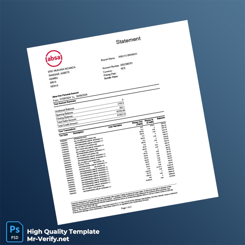 Kenya Absa Bank Statement Template in Word and PDF formats Kenya Absa Bank Statement Template in Word and PDF formats