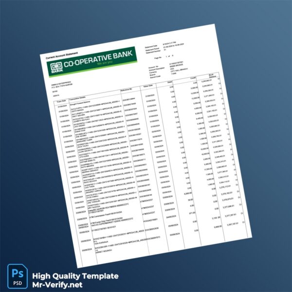 Kenya Cooperative Bank Account Statement Template in Word and PDF formats Kenya Cooperative Bank Account Statement Template in Word and PDF formats