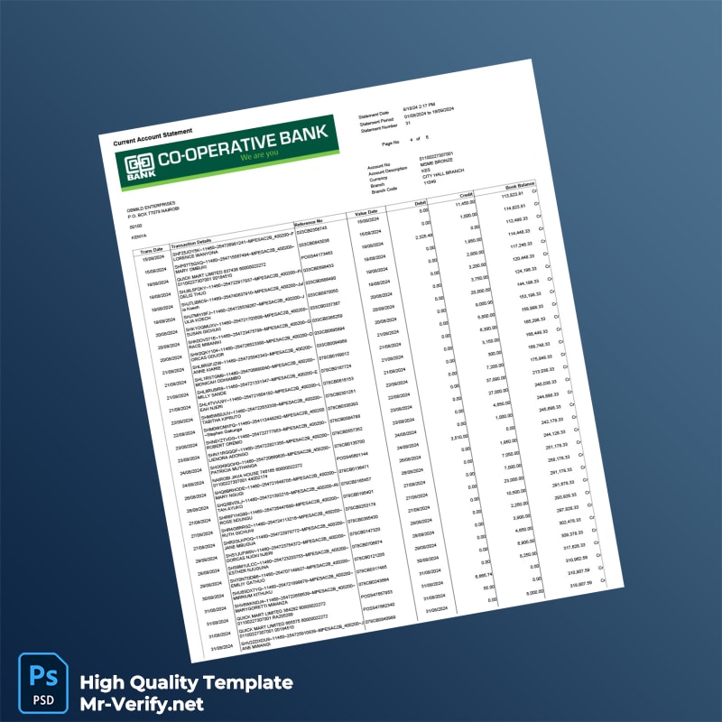 Kenya Cooperative Bank Account Statement Template in Word and PDF formats page 4 Kenya Cooperative Bank Account Statement Template in Word and PDF formats page 4