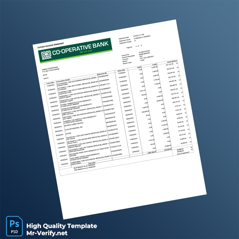 Kenya Cooperative Bank Account Statement Template in Word and PDF formats page 5 Kenya Cooperative Bank Account Statement Template in Word and PDF formats page 5