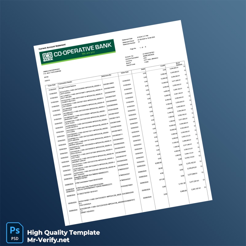Kenya Cooperative Bank Account Statement Template in Word and PDF formats Kenya Cooperative Bank Account Statement Template in Word and PDF formats
