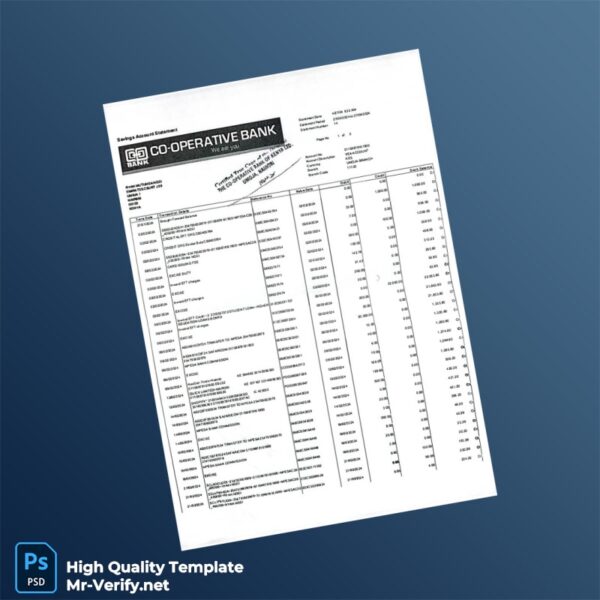 Kenya Cooperative Bank Statement Template in Word and PDF formats