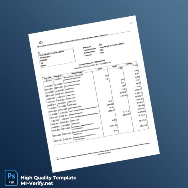 Kenya Equity Bank Account Statement Template in Word and PDF formats