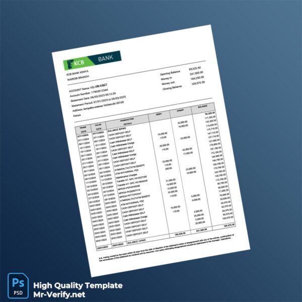 Kenya KCB Bank Statement Template in Word and PDF formats Kenya KCB Bank Statement Template in Word and PDF formats