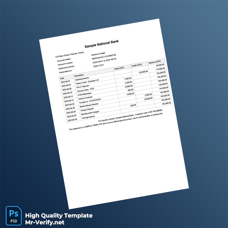 Kenya Sample National Bank Statement Template in Word and PDF formats Kenya Sample National Bank Statement Template in Word and PDF formats