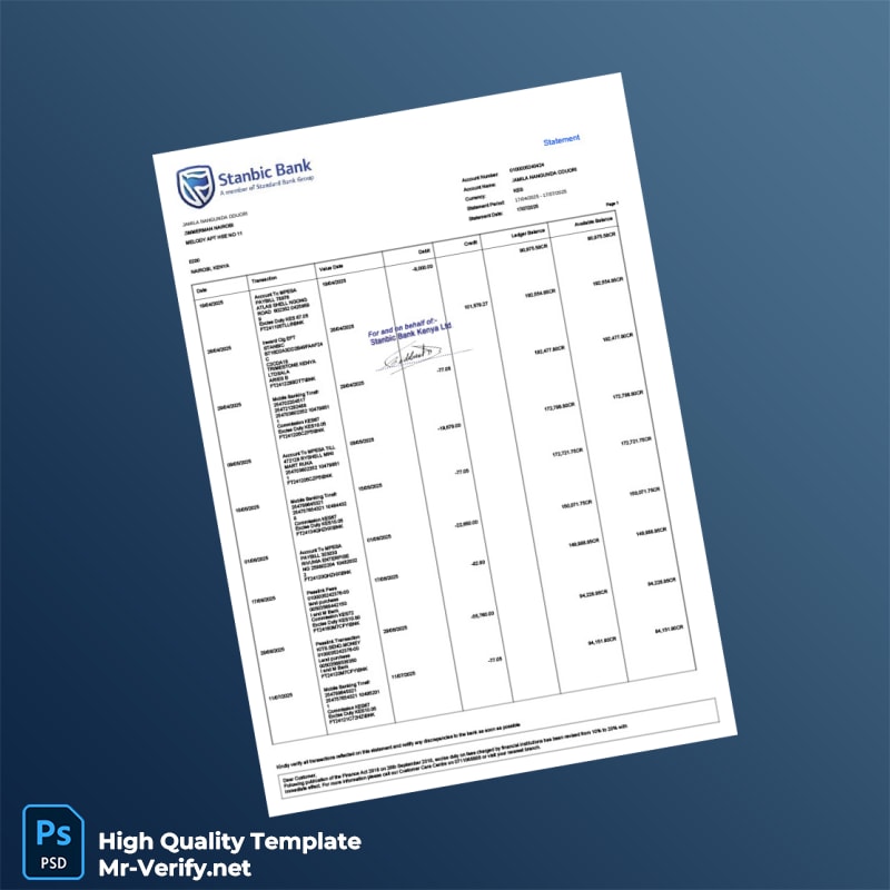 Kenya Stanbic Bank Statement Template in Word and PDF formats Kenya Stanbic Bank Statement Template in Word and PDF formats