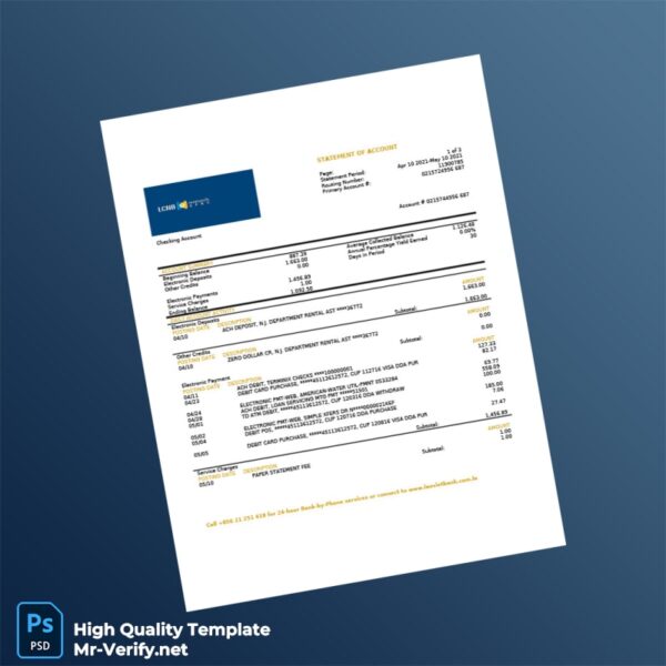 Laos LCNB Bank Statement Template in Word and PDF formats