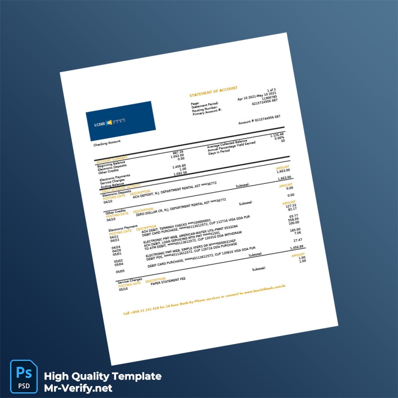 Laos LCNB Bank Statement Template in Word and PDF formats Laos LCNB Bank Statement Template in Word and PDF formats