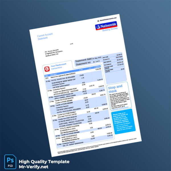 Malawi NBS Bank Statement Template in Word and PDF formats