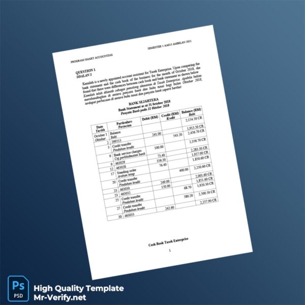 Malaysia Bank Reconciliation Statement Template in Word and PDF formats