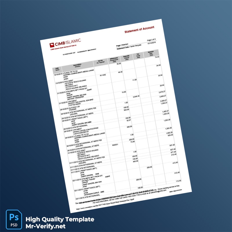 Malaysia Bank Statement Template in Word and PDF formats page 2 Malaysia Bank Statement Template in Word and PDF formats page 2