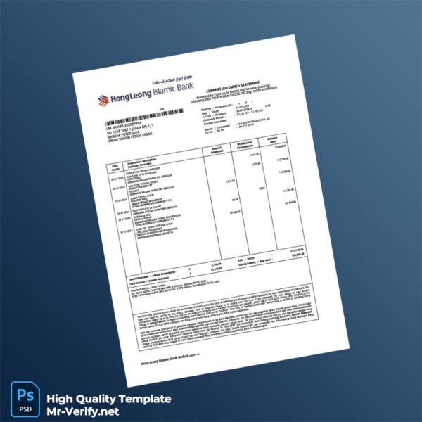 Malaysia Hong Leong Islamic Bank Statement Template in Word and PDF formats Malaysia Hong Leong Islamic Bank Statement Template in Word and PDF formats