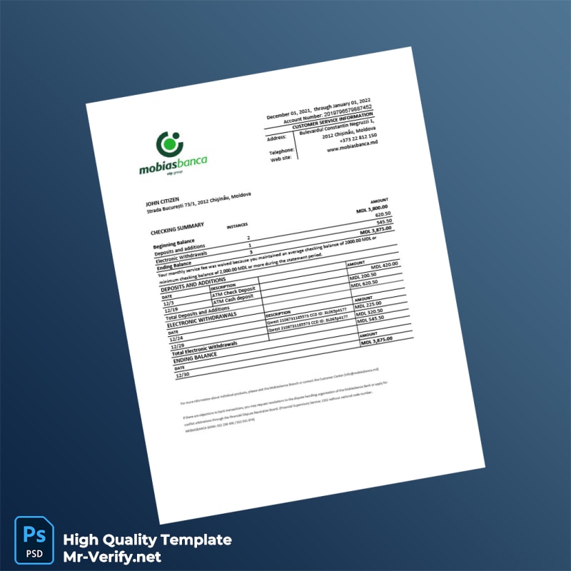Moldova Mobiasbanca Bank Statement Template in Word and PDF formats Moldova Mobiasbanca Bank Statement Template in Word and PDF formats