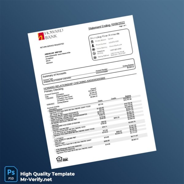 Morocco Howard Bank Bank Statement Template in Word and PDF formats