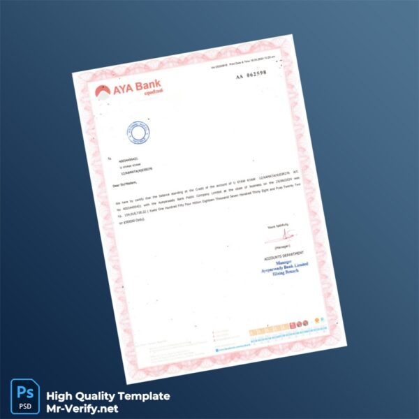 Myanmar Ayeyarwady Bank Account Statement Template in Word and PDF formats