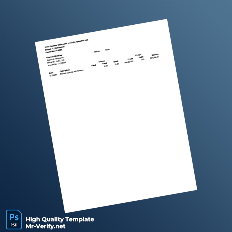 Nepal Divya Darshan Saving And Credit Co-operative Ltd Bank Statement Template in Word and PDF formats Nepal Divya Darshan Saving And Credit Co-operative Ltd Bank Statement Template in Word and PDF formats