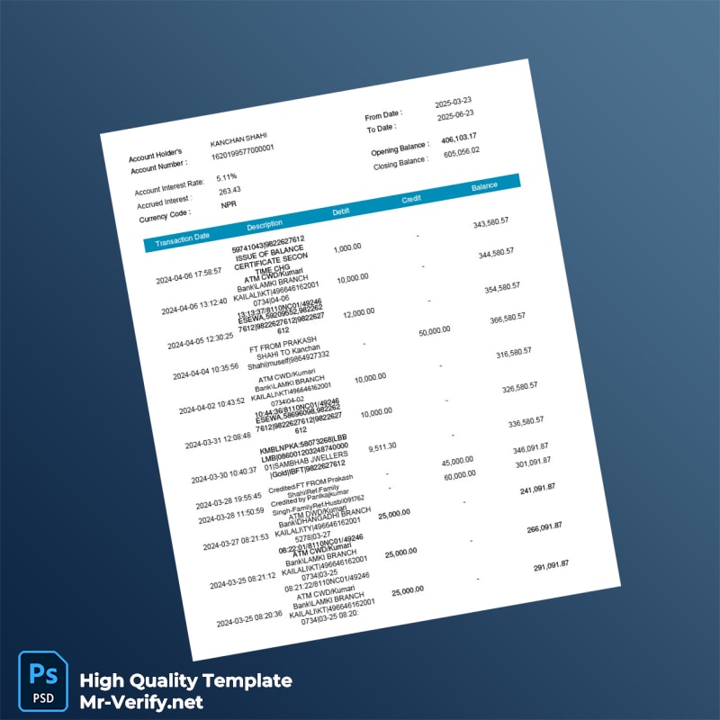 Nepal Electronic Account Statement Template in Word and PDF formats page 4 Nepal Electronic Account Statement Template in Word and PDF formats page 4