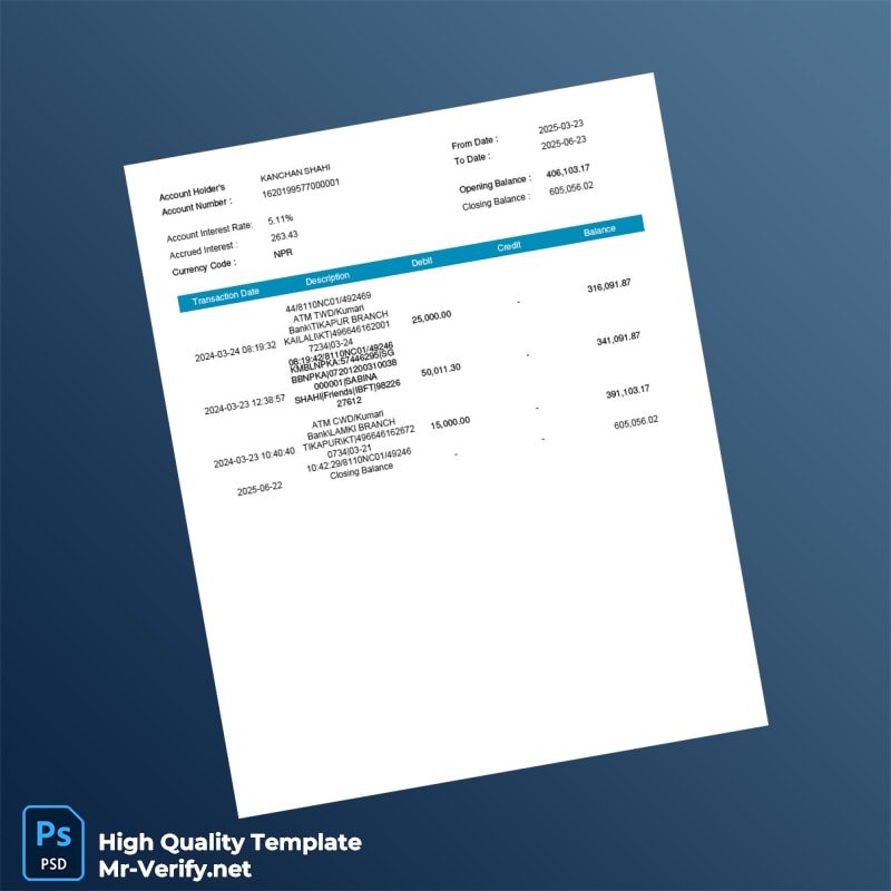 Nepal Electronic Account Statement Template in Word and PDF formats page 5 Nepal Electronic Account Statement Template in Word and PDF formats page 5