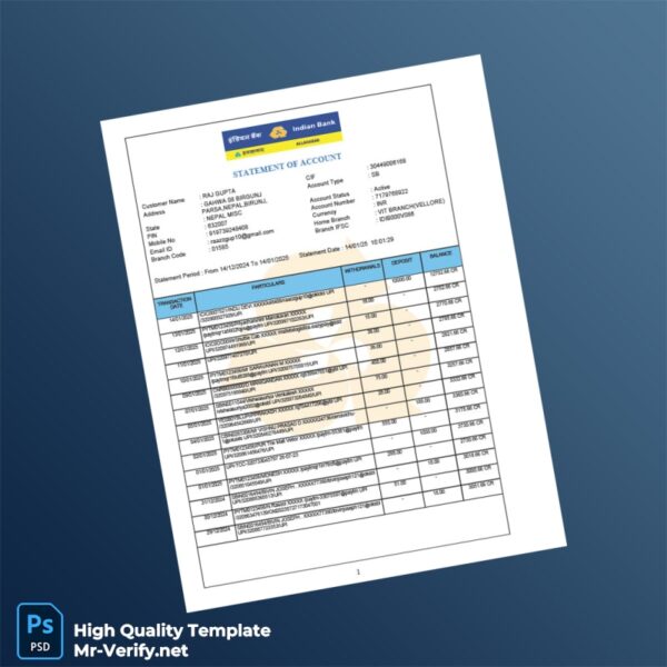 Nepal Indian Bank Statement Template in Word and PDF formats Nepal Indian Bank Statement Template in Word and PDF formats
