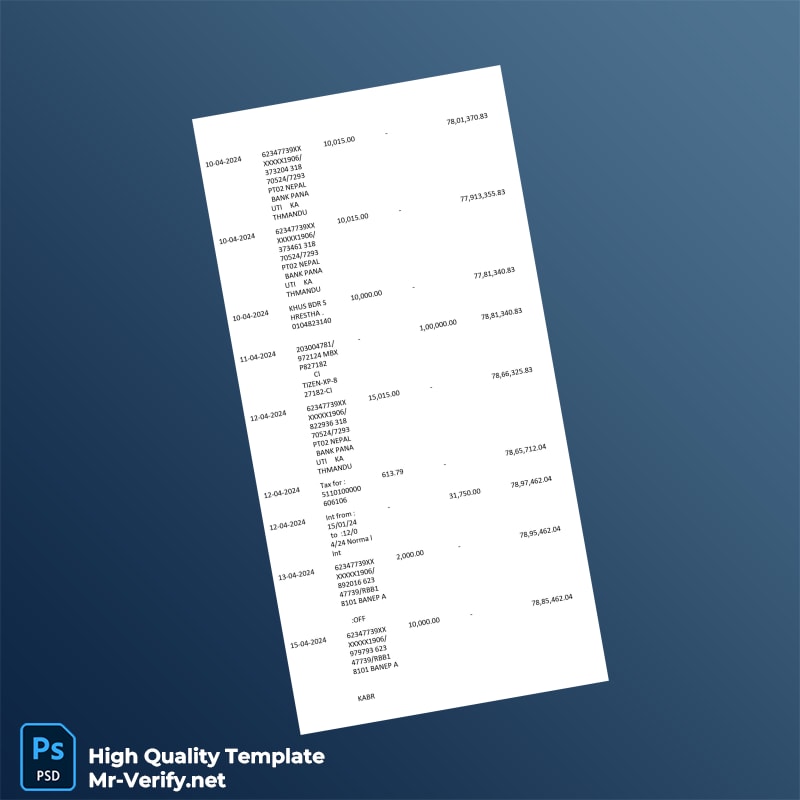 Nepal PDB Bank Statement Template in Word and PDF formats page 2 Nepal PDB Bank Statement Template in Word and PDF formats page 2