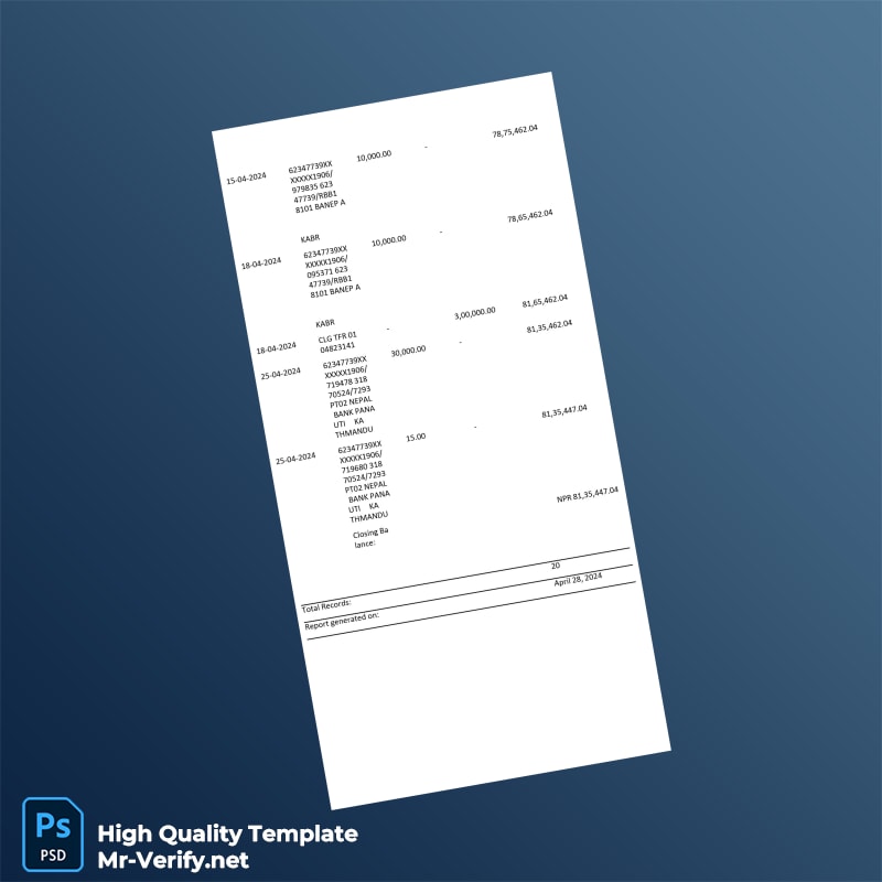 Nepal PDB Bank Statement Template in Word and PDF formats page 3 Nepal PDB Bank Statement Template in Word and PDF formats page 3