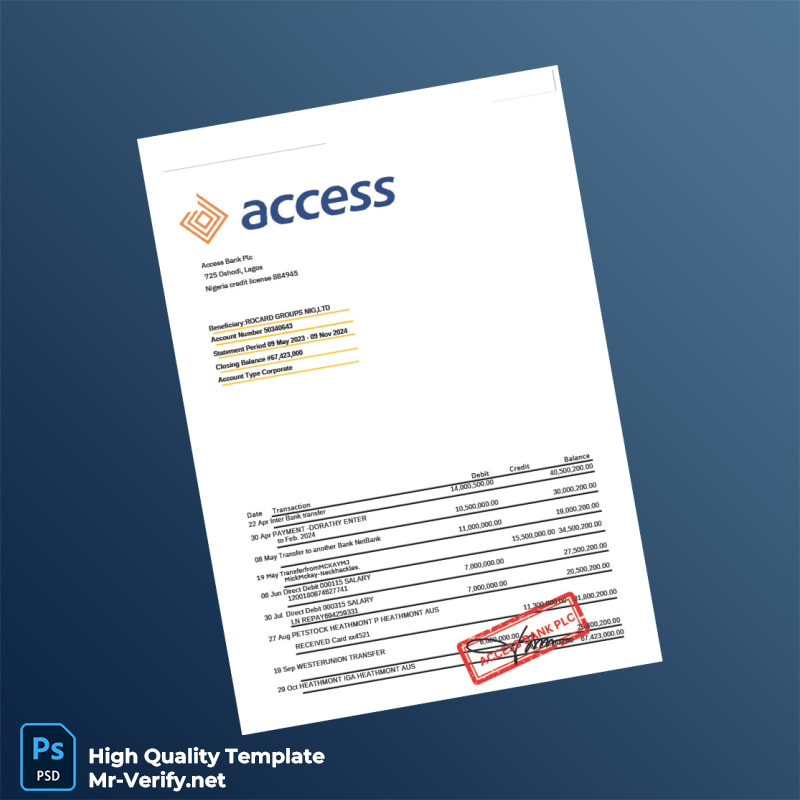 Nigeria Access Bank Bank Statement Template in Word and PDF formats Nigeria Access Bank Bank Statement Template in Word and PDF formats