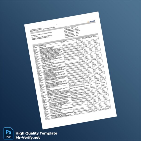 Nigeria Access Bank Statement Template in Word and PDF formats