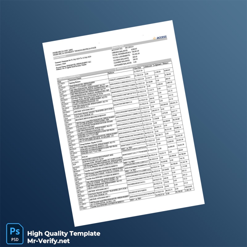 Nigeria Access Bank Statement Template in Word and PDF formats Nigeria Access Bank Statement Template in Word and PDF formats