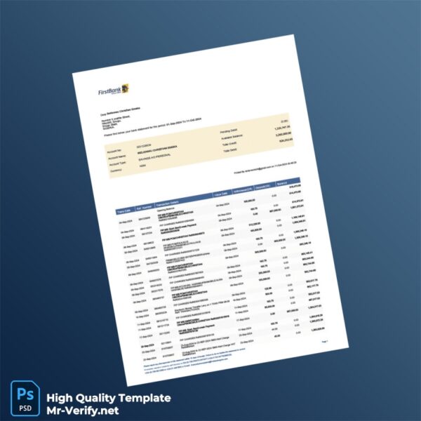 Nigeria FirstBank Statement Template in Word and PDF formats Nigeria FirstBank Statement Template in Word and PDF formats