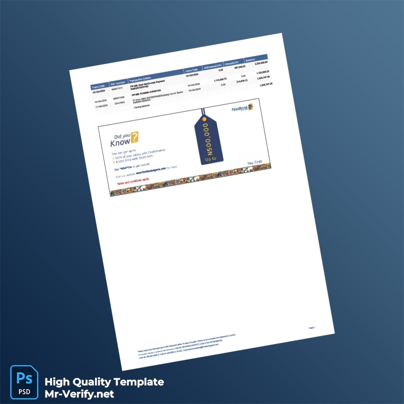 Nigeria FirstBank Statement Template in Word and PDF formats page 2 Nigeria FirstBank Statement Template in Word and PDF formats page 2