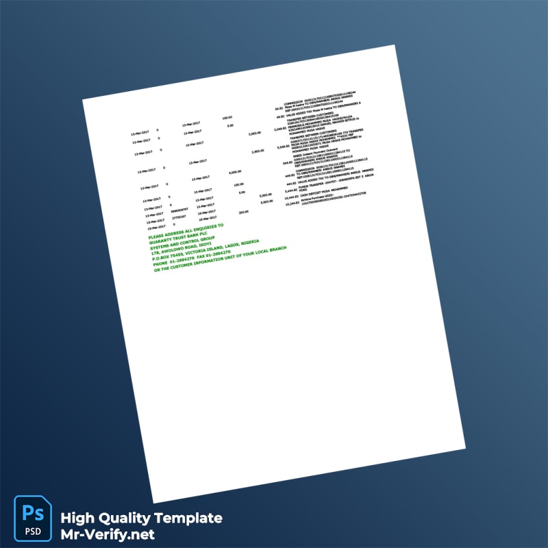 Nigeria Guaranty Trust Bank Bank Statement Template in Word and PDF formats page 2 Nigeria Guaranty Trust Bank Bank Statement Template in Word and PDF formats page 2