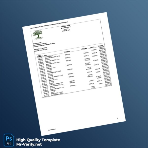 Nigeria Integrity Bank Bank Statement Template in Word and PDF formats