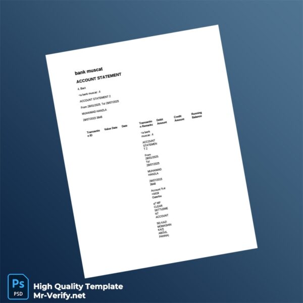 Oman Bank Muscat Account Statement Template in Word and PDF formats