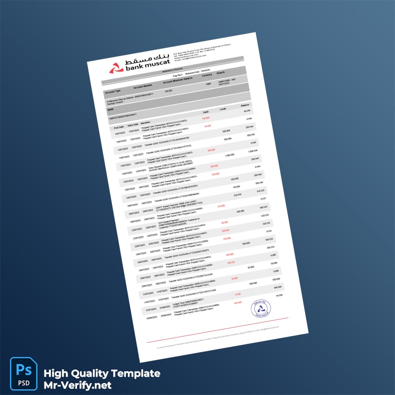 Oman Muscat Bank Statement Template in Word and PDF formats page 3 Oman Muscat Bank Statement Template in Word and PDF formats page 3