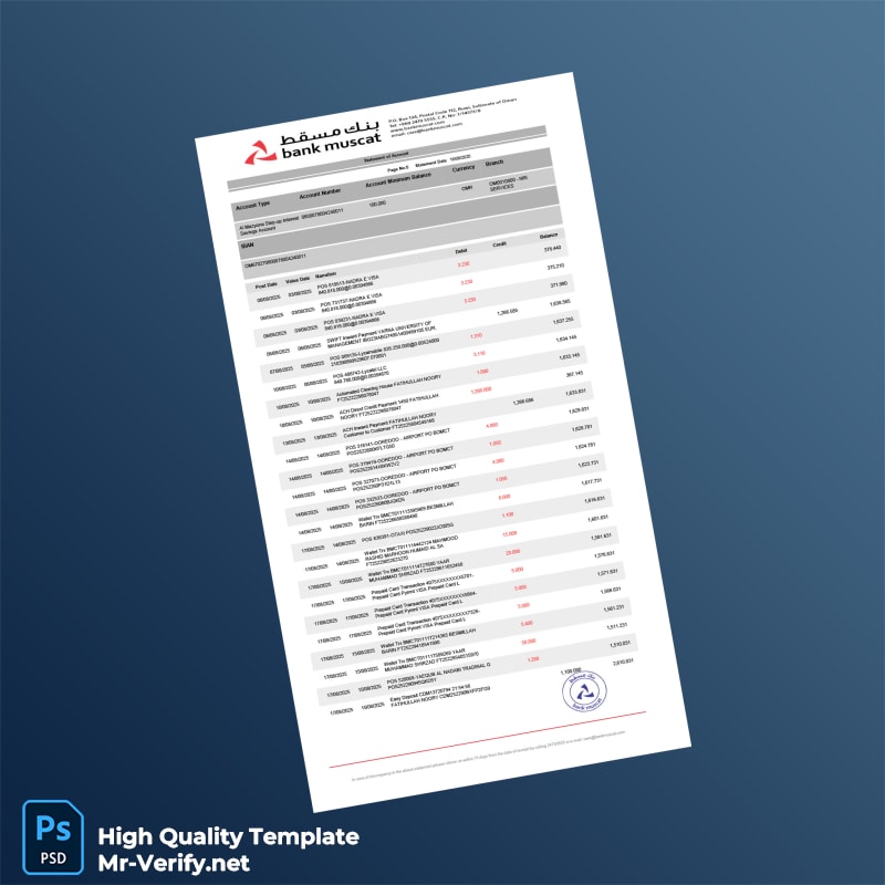 Oman Muscat Bank Statement Template in Word and PDF formats page 5 Oman Muscat Bank Statement Template in Word and PDF formats page 5