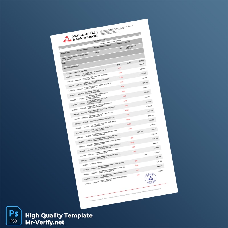 Oman Muscat Bank Statement Template in Word and PDF formats page 6 Oman Muscat Bank Statement Template in Word and PDF formats page 6