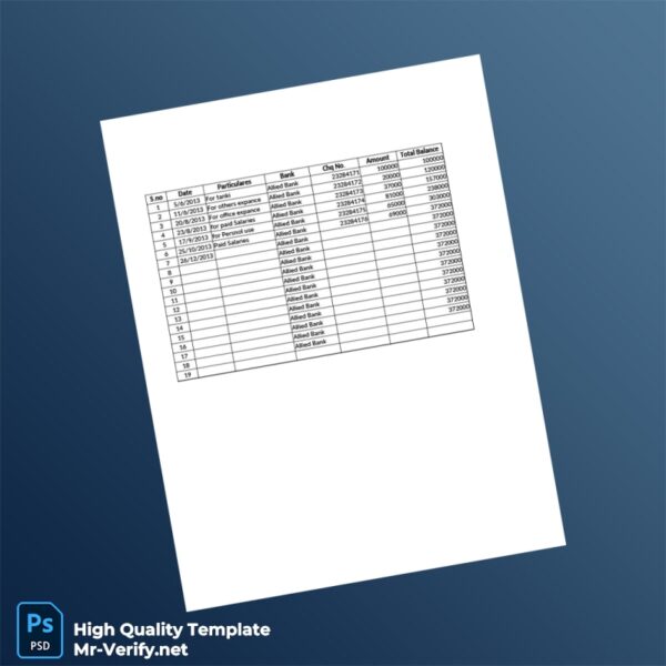 Pakistan Allied Bank Bank Statement Template in Word and PDF formats