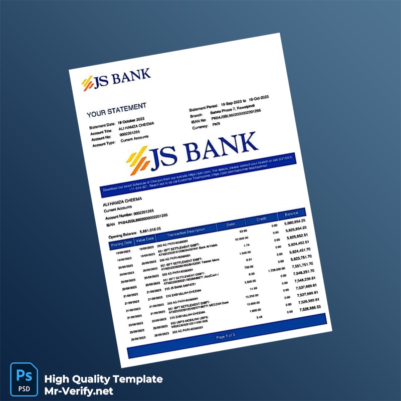 Pakistan JS Bank Bank Statement Template in Word and PDF formats Pakistan JS Bank Bank Statement Template in Word and PDF formats
