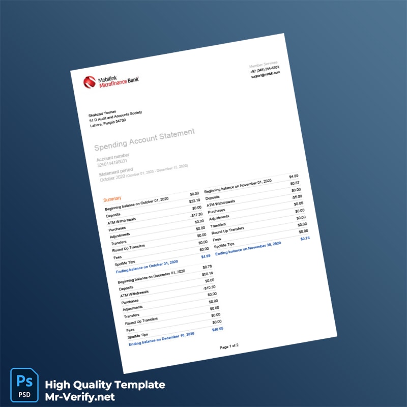Pakistan Mobilink Bank Statement Template in Word and PDF formats Pakistan Mobilink Bank Statement Template in Word and PDF formats