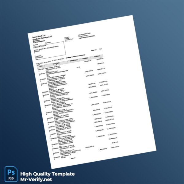 Pakistan Soneri Bank Duplicate Statement of Account Template in Word and PDF formats