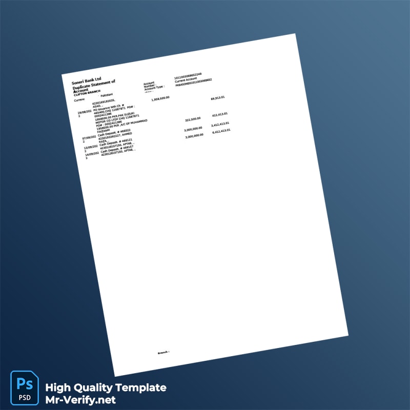 Pakistan Soneri Bank Duplicate Statement of Account Template in Word and PDF formats page 2 Pakistan Soneri Bank Duplicate Statement of Account Template in Word and PDF formats page 2