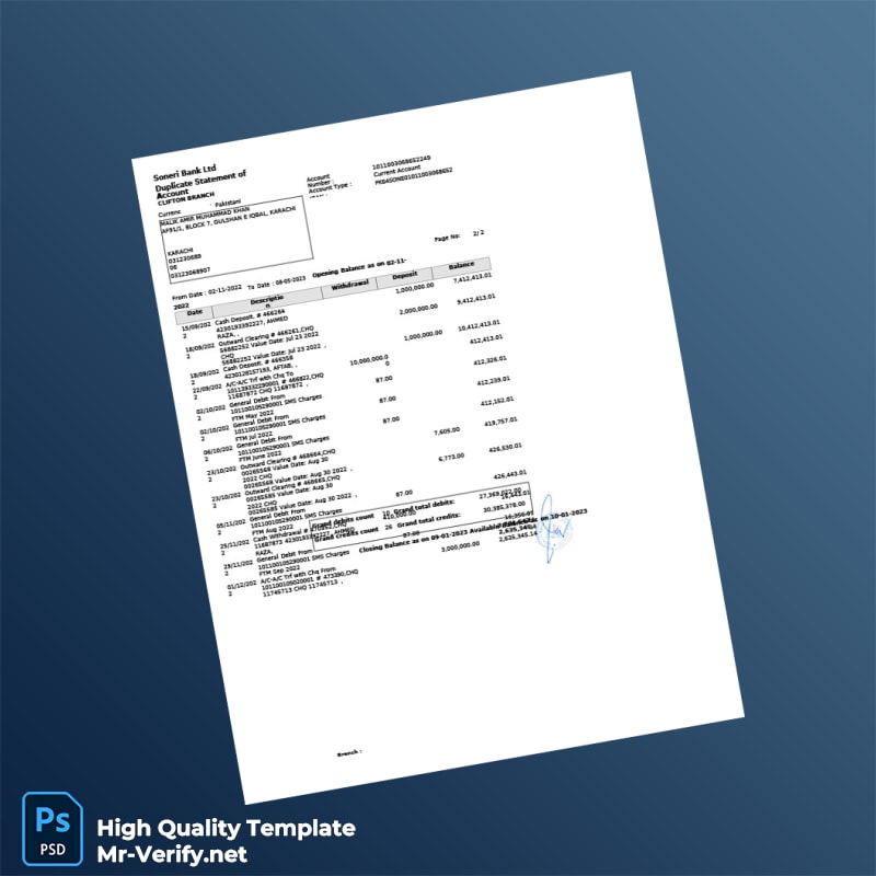 Pakistan Soneri Bank Duplicate Statement of Account Template in Word and PDF formats page 3 Pakistan Soneri Bank Duplicate Statement of Account Template in Word and PDF formats page 3