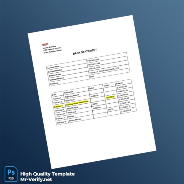 Philippines BDO Bank Statement Template in Word and PDF formats Philippines BDO Bank Statement Template in Word and PDF formats