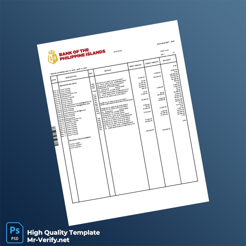 Philippines Bank Of The Philippines Islands Bank Statement Template in Word and PDF formats page 3 Philippines Bank Of The Philippines Islands Bank Statement Template in Word and PDF formats page 3