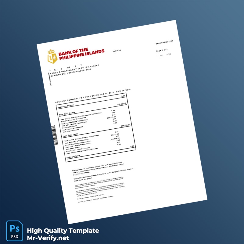 Philippines Bank Of The Philippines Islands Bank Statement Template in Word and PDF formats Philippines Bank Of The Philippines Islands Bank Statement Template in Word and PDF formats