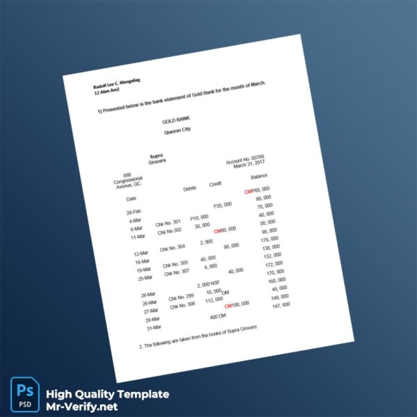 Philippines Gold Bank Statement Template in Word and PDF formats